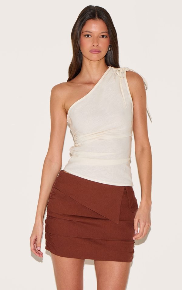 cabb4de34a5d326cbe6974088571cbafd6586a67_CNM4240_4_chocolate_linen_blend_foldover_ruched_mini_skirt