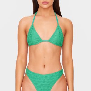 Green Textured Triangle Bikini Top