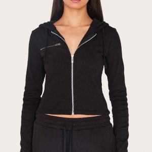 Black Zip Up Ribbed Track Top
