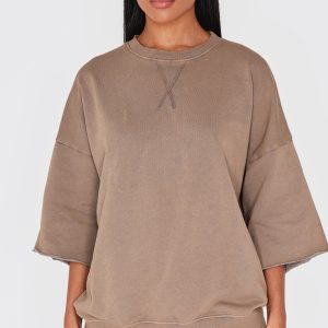 Brown Vintage Wash Oversized Short Sleeve Sweatshirt