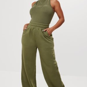 Shape Khaki Sweat High Waist Wide Leg Joggers