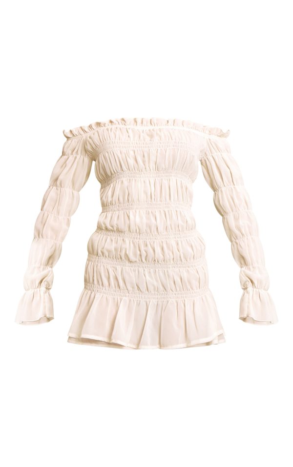 cb648677f561fef1db8717de7ddd06be781af403_CNM7487_5_cream_chiffon_bardot_long_sleeve_ruched_bodycon_dress