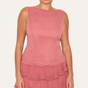 Plus Blush Rose Chiffon Boat Neck Top