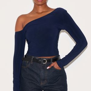 Navy Open Back Asymmetric Long Top