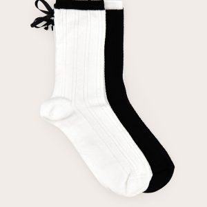 Monochrome Trim Bow 2 Pack Socks