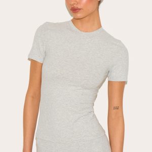 Tall Ash Grey Marl Sculpt Longline Short Sleeve Gym Top