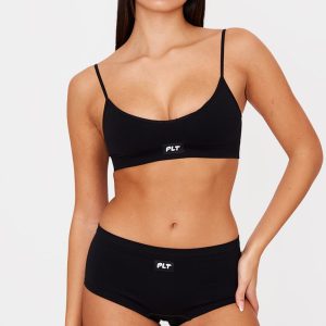 PRETTYLITTLETHING Black Woven Badge Seamless Bralette