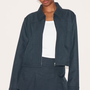 Navy Woven Boxy Jacket