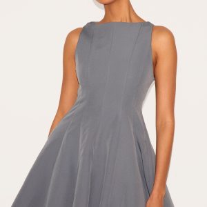 Charcoal Woven Pleated Shift Dress