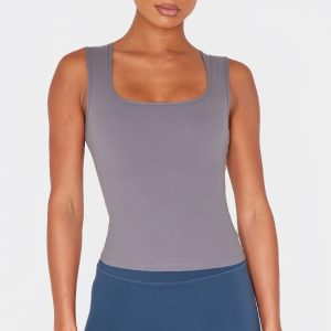 Charcoal Contour Scoop Neck Fitted Vest Top