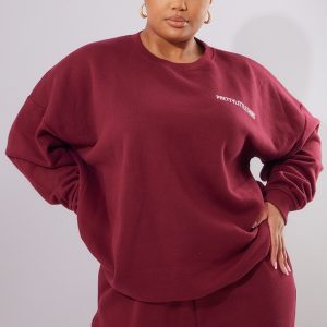 PRETTYLITTLETHING Plus Berry Oversized Sweater