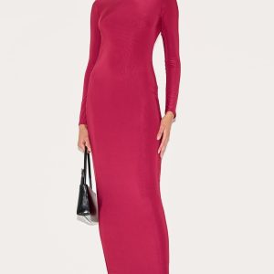 Wine Double Layer Slinky Maxi Dress