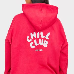 Ruby Red Chill Club Puff Print Oversized Hoodie