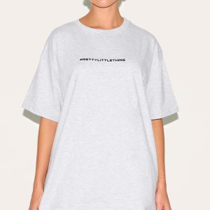 PRETTYLITTLETHING Ash Grey Print Oversize T Shirt