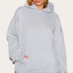 PRETTYLITTLETHING Grey Marl Applique Oversized Hoodie
