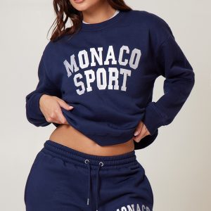 Navy Monaco Sports Embroidered Sweatshirt
