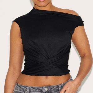 Shape Black Super Soft Off Shoulder Twist Front Top