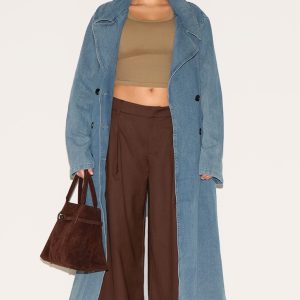 Plus Vintage Blue Wash Denim Button Front Belted Trench Coat