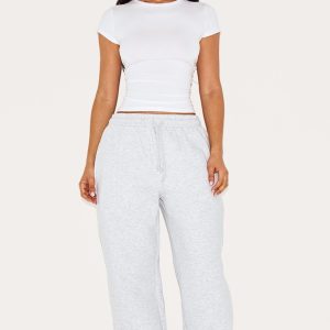 Petite Ash Grey Pintuck Drawstring Straight Leg Joggers