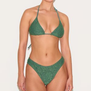 Khaki Lace Triangle Bikini Top