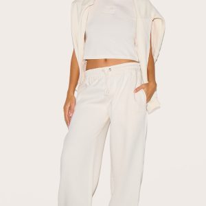 Cream Embossed Drawstring Joggers