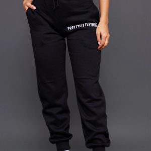 PRETTYLITTLETHING Black Logo High Waisted Cuffed Joggers