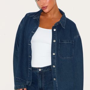 Plus Indigo Long Sleeve Boxy Denim Shirt