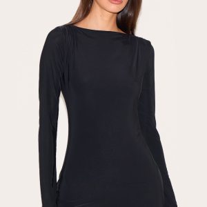 Black Slinky Long Sleeve Mini Dress