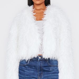 Cream Faux Fur Cropped Coat