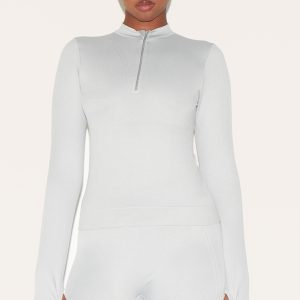 Light Grey Seamless Quarter Zip Fitted Top
