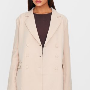 Stone Oversized Double Breasted Covered Button Blazer