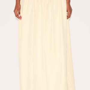 Almond Dipped Waist Structured A Line Maxi Skirt