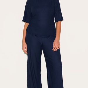 Plus Navy Soft Touch Mid Rise Wide Leg Trousers