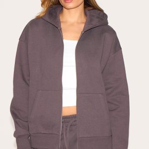 Charcoal Premium Zip Up Oversized Sweat Hoodie