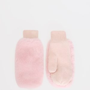 Pink Faux Fur Soft Knit Mittens