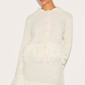 Petite Cream Button Up Fringe Cardigan