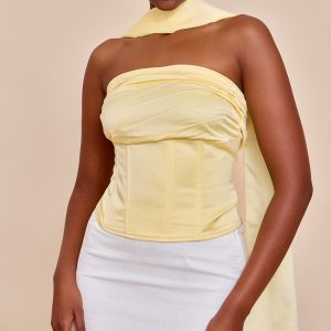 Butter Yellow Ruched Scarf Detail Corset