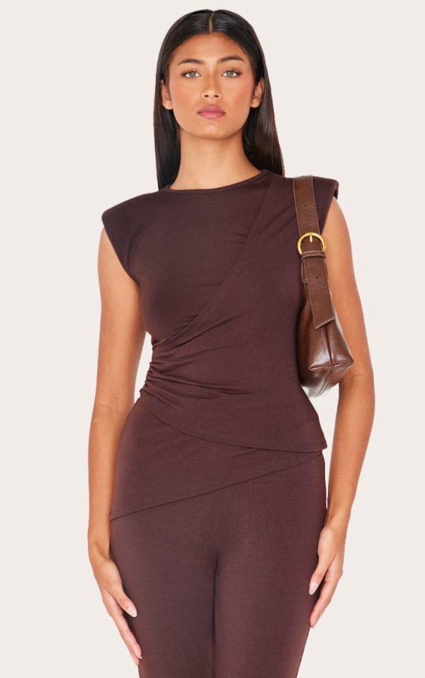 d1089aa8d083ef8b7f8ce862c5d2274159ba1adf_CNL4840_1_chocolate_jersey_padded_shoulder_ruched_asymmetric_top