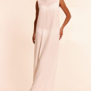 White Floaty Woven Boat Neck Maxi Beach Dress