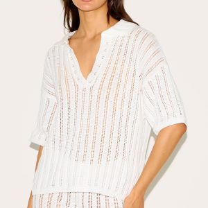 Cream Crochet Rugby Knit Top
