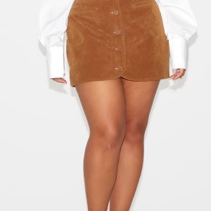 Plus Tan Faux Suede Skirt