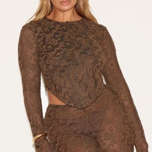 Shape Chocolate Textured Lace Button Front Cardigan