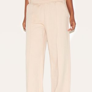 Oatmeal Wide Leg Pintuck Joggers