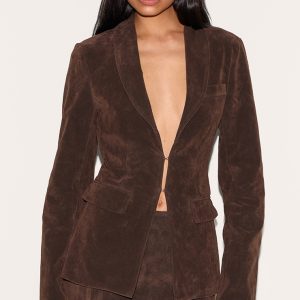 Tall Deep Chocolate Faux Suede Cinched Blazer