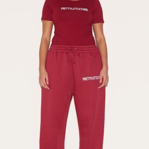 PRETTYLITTLETHING Plus Burgundy High Waisted Cuffed Joggers