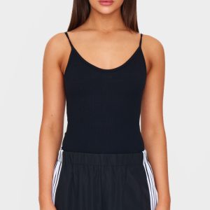 Black Contour Rib Strappy Bodysuit