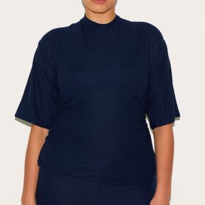 Plus Navy Soft Touch Ruched Oversized Short Sleeve T-shirt