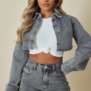Washed Grey Denim Cropped Shirt