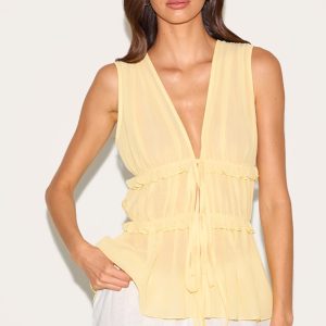 Lemon Chiffon Tie Front Top