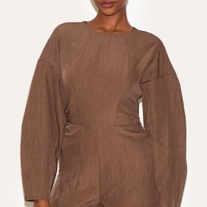 Mushroom Tailored Woven High Neck Cocoon Sleeve Playsuit